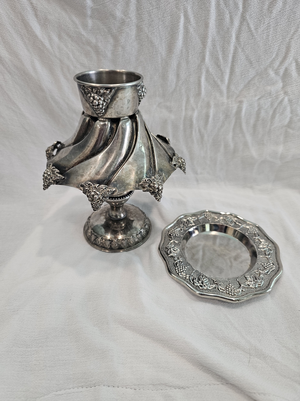 Vintage 1955 Karshi Jerusalem Silver Plated Wine Fountain Base & Plate Set